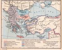 Map of Balkans 1355 showing the region of the Serbian Empire