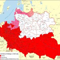 The Crown of the Kingdom of Poland (red) within the Polish–Lithuanian Commonwealth in 1635