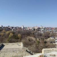 Suceava's town centre, seen from the medieval seat fortress, in March 2022