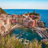 Aerial view of Vernazza and harbour