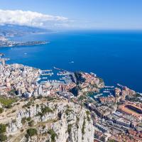 Panoramic view of Monaco from the Tête de Chien (Dog's Head) high rock promontory in 2020